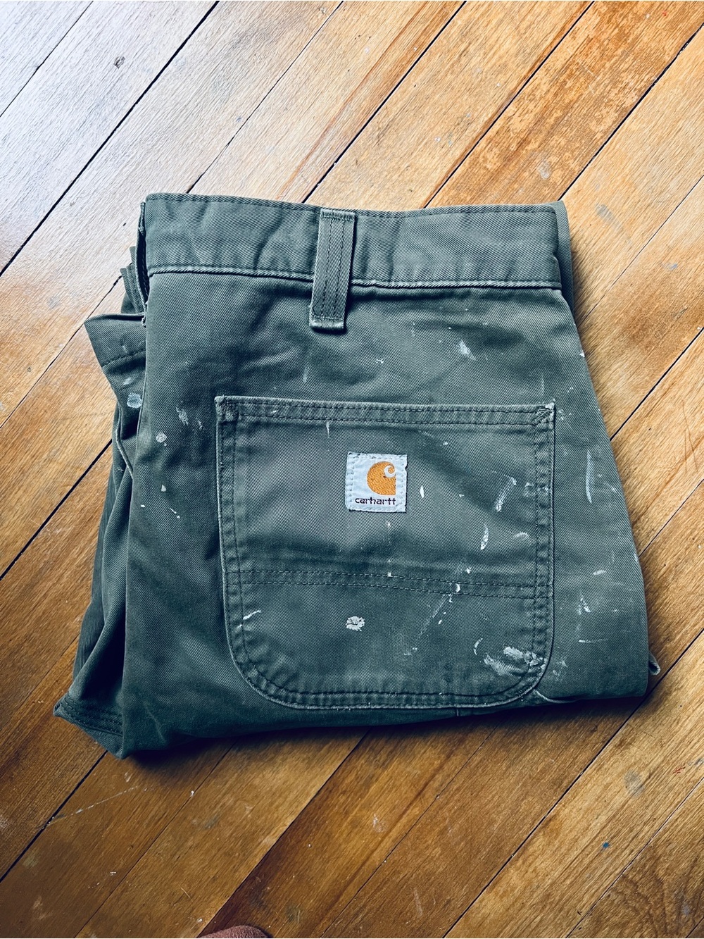 Carhartt Olive Green Carpenter Cargo Pants with Logo Patch